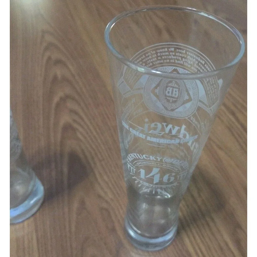 Set of 2 Budweiser King of Beers Etched Pilsner Beer Glasses Anheuser Busch 16oz